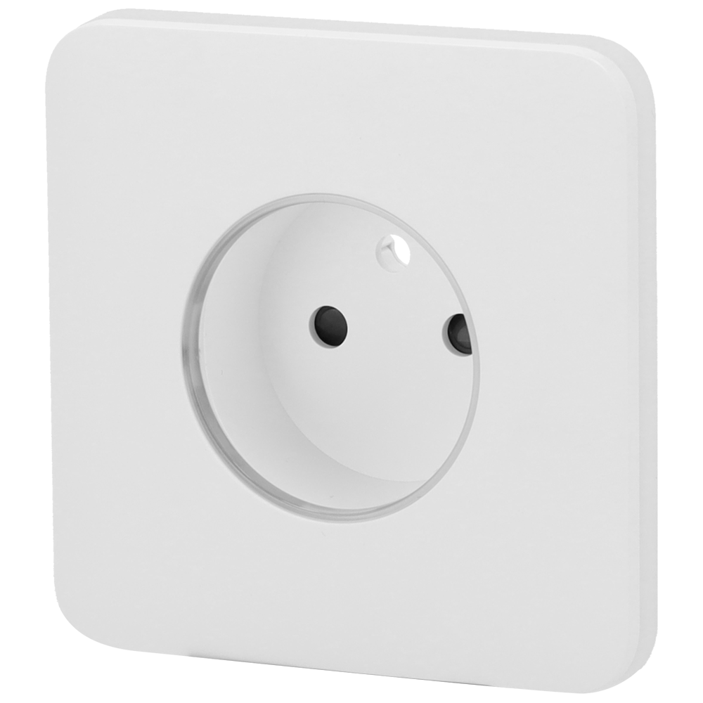 Cache-prise avant pour fiche intelligente de type E - Compatible avec AJ-OUTLETCORE-SMART-E - Indicateur LED de l'état de la prise et de la consommation d'énergie - Bouton tactile pour la commande manuelle - Rétro alimentation LED - Couleur blanche